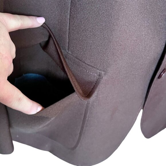 Quad Brown Sports Coat Blazer Jacket Vintage 70s Retro 2 Button Pockets Poly Ble - Picture 5 of 9